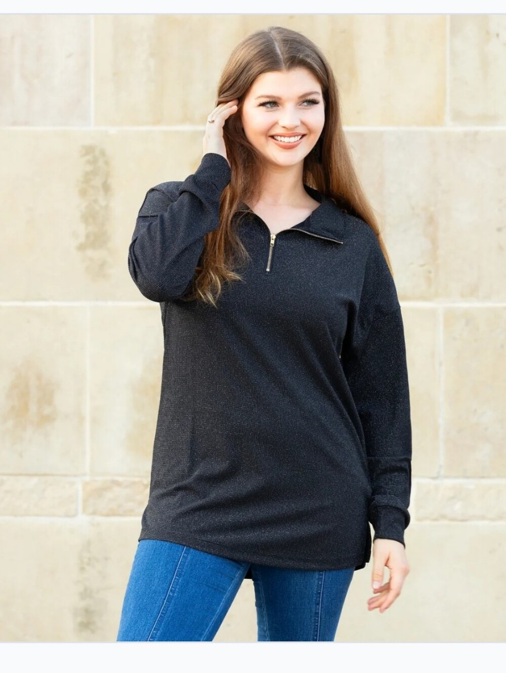 Nwt Fun Black Sparkle Quarter Zip! 2xl
